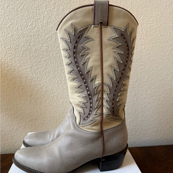 SARTORE Paris Western Cowboy Boots Womens EU 37 Cream Gray Leather Made in Italy - Picture 4 of 16